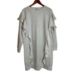 Express Ruffle Long Sleeve Sweatshirt Dress Size L Oatmeal Athleisure Comfy